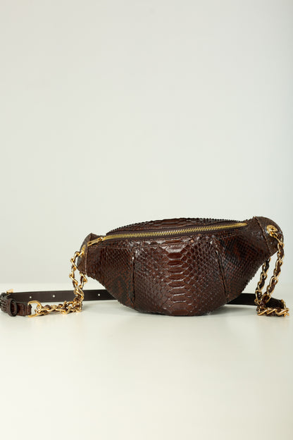 Pochete Lu | Couro de Python | Marrom | Ferragem Dourada