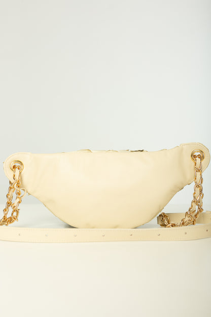 Pochete Lu | Couro de Pirarucu | Off White | Ferragem Dourada