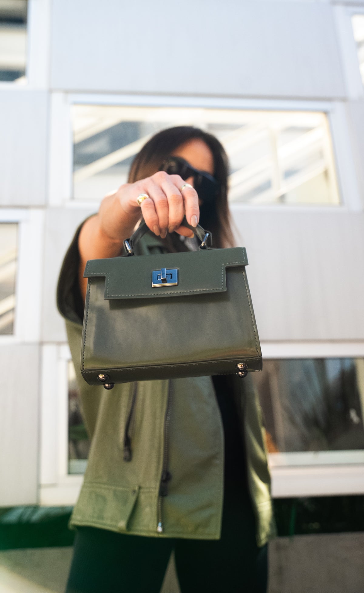 Bolsa Cris | Couro Box | Verde | Ferragem Ônix