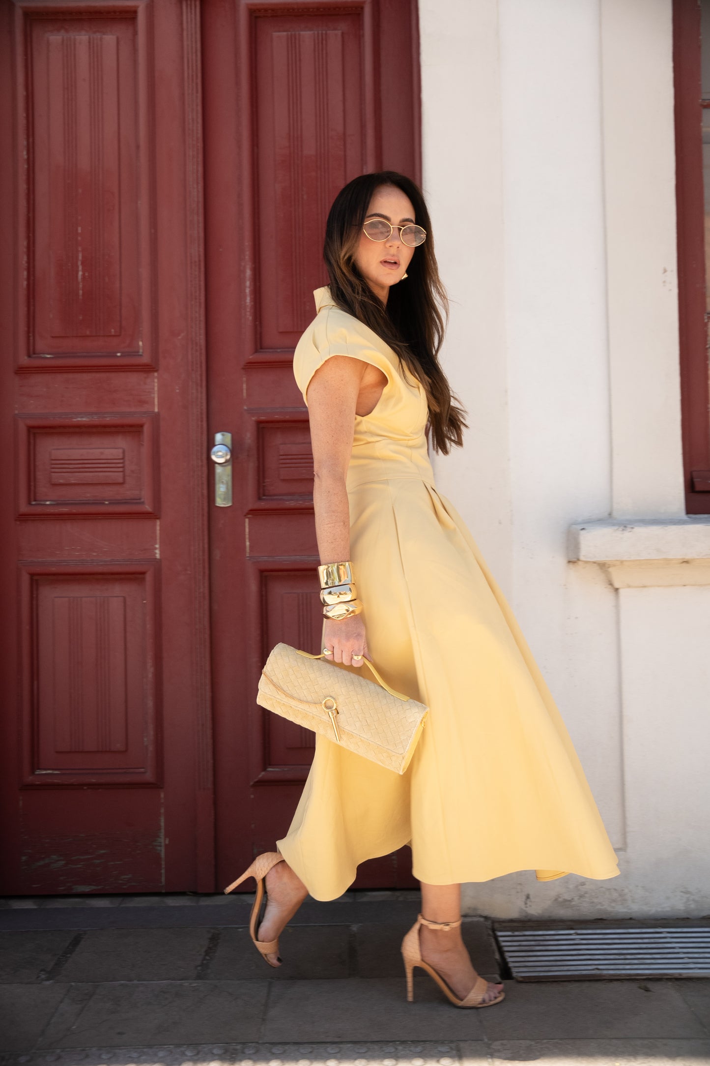 Bolsa Indiara | Couro Camurça Tressê | Amarela com Ferragem Dourada