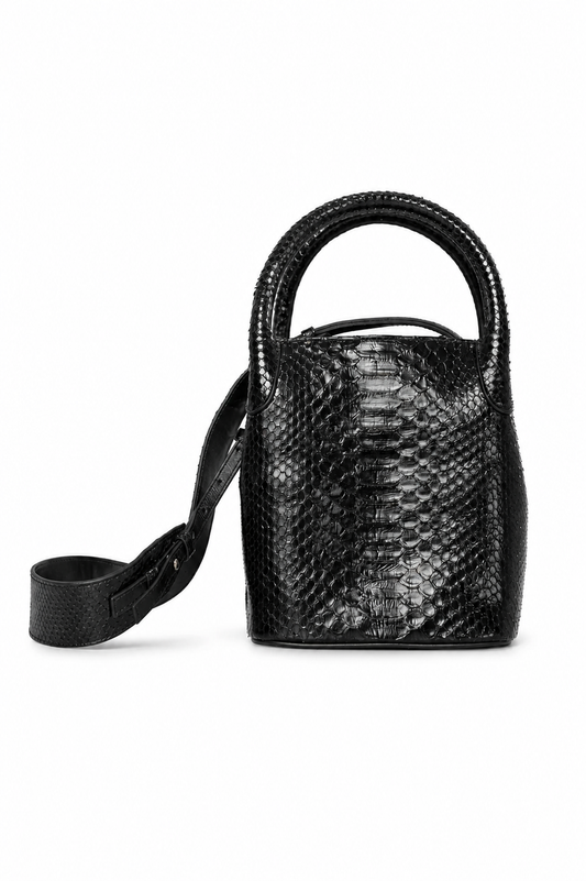 Bolsa Teca | Couro de Python | Preta